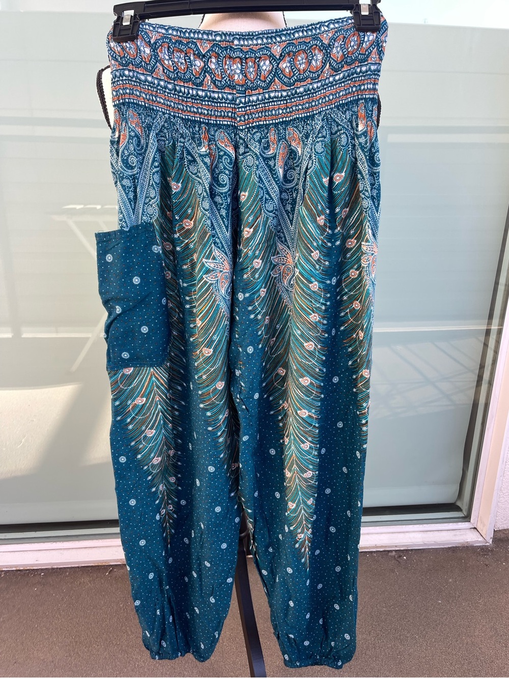 Lofbaz Teal & Orange Printed Viscose Pants Loose Fit Jogger Style